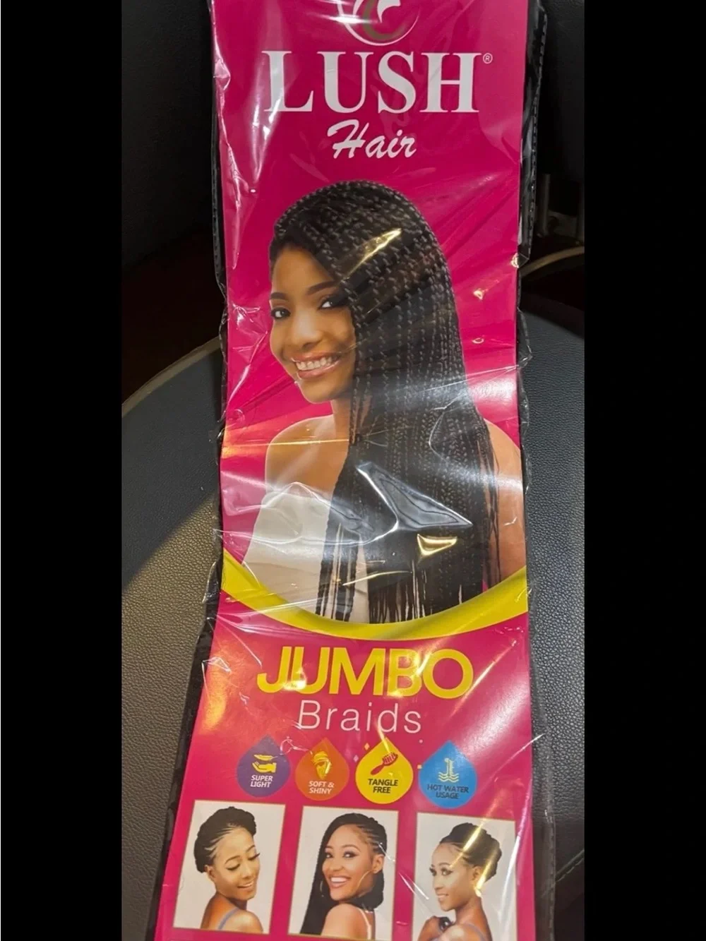 Lush Jumbo Braids Synthetic Braiding Hair, 330g, 100” Long - Black